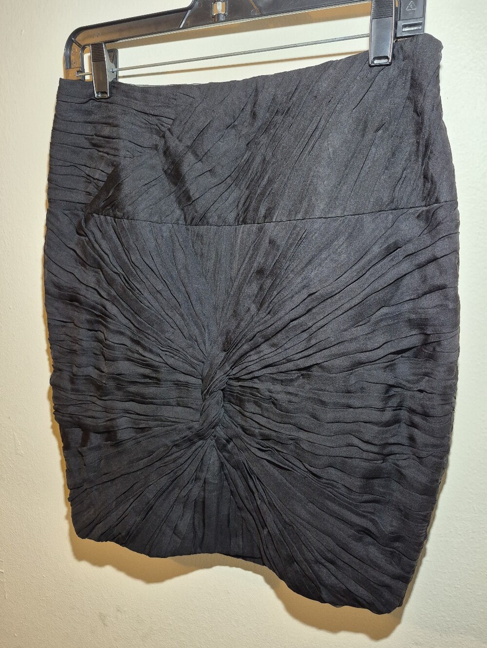 6) Anthropologie Castle Starr Silk Pleated Puckered Crepe Knot Mini Pencil Skirt